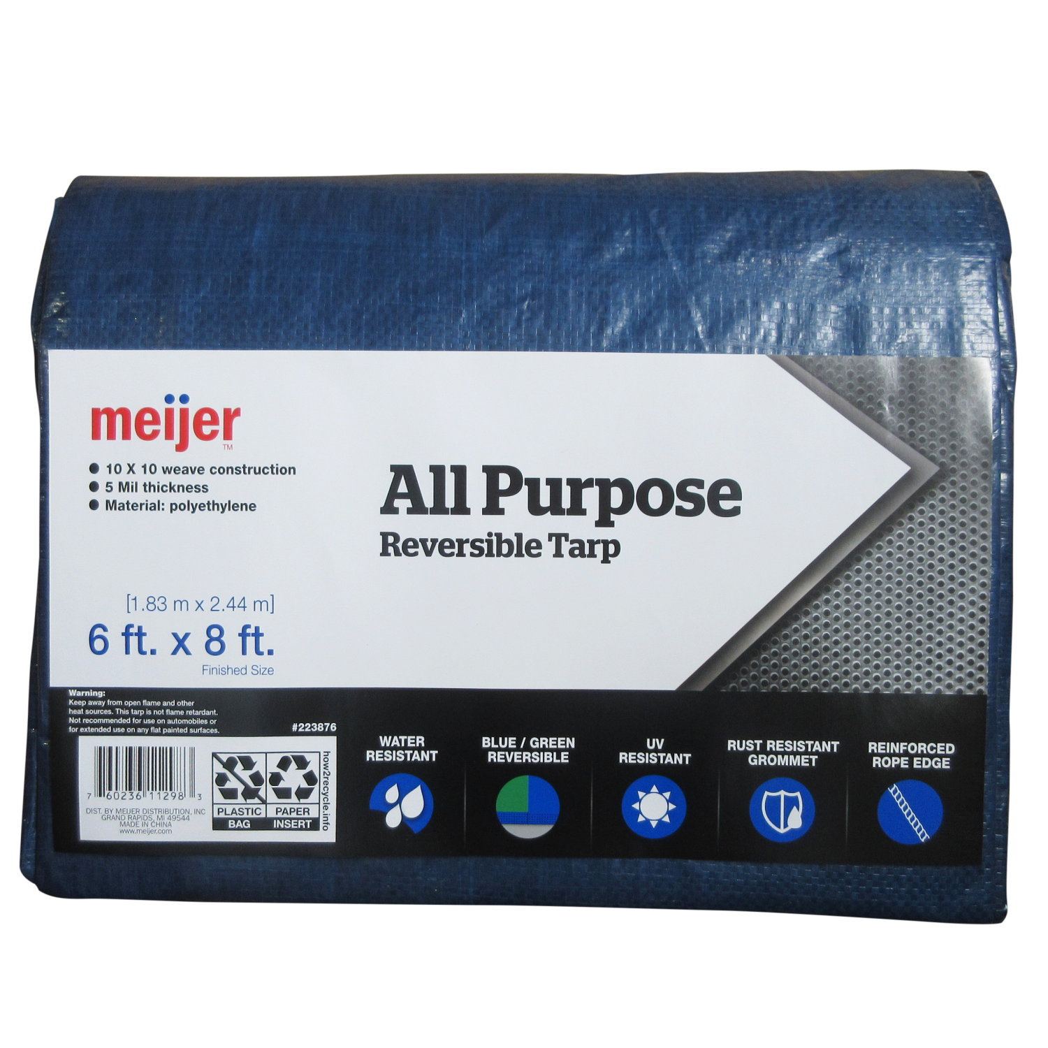 slide 1 of 2, Meijer All Purpose 6' x 8' Reversible Tarp Blue/Green, 6 ftx8 ft