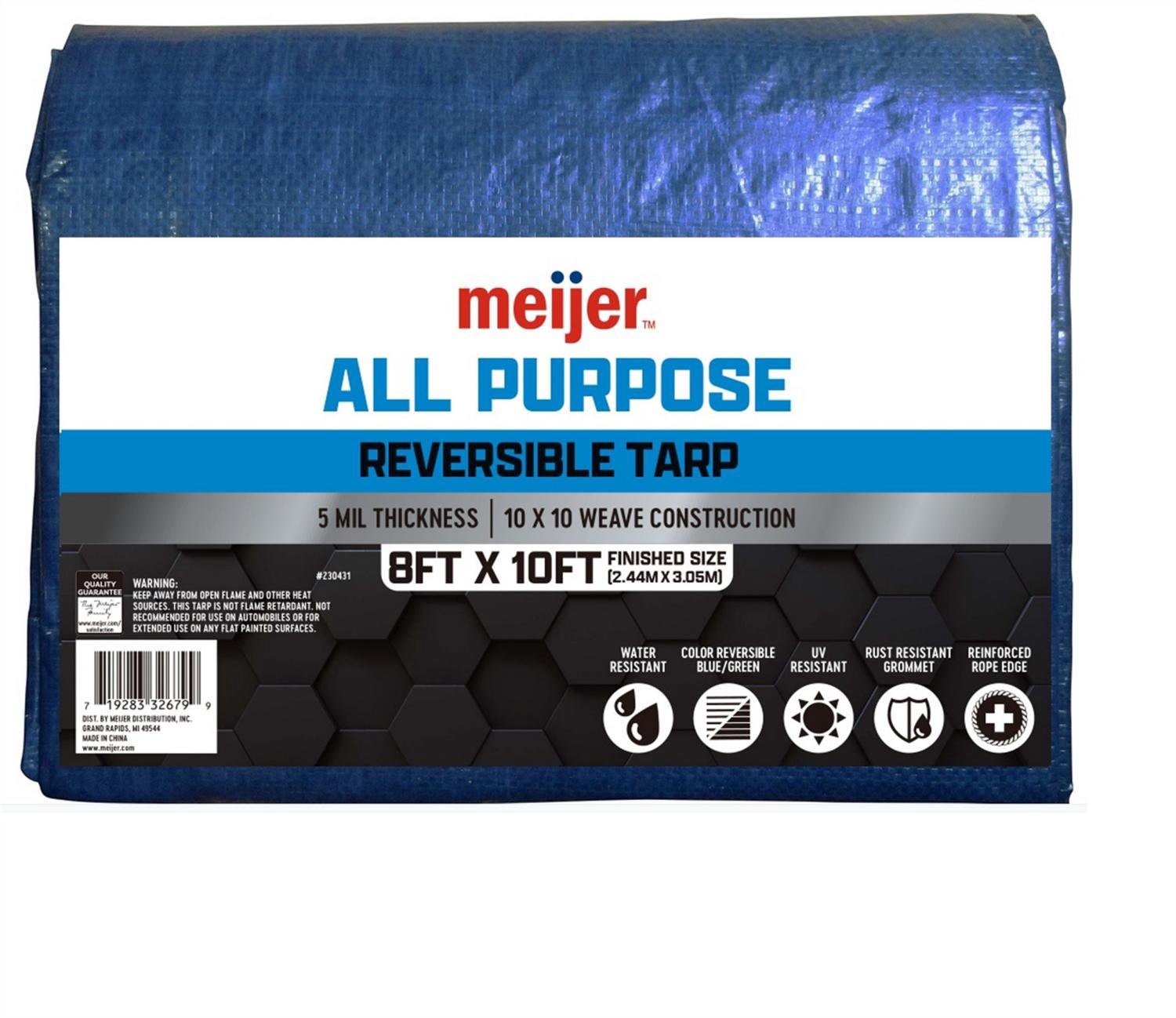 slide 1 of 2, All Purpose Reversible Tarp Blue/green, 8x10 Ft, 10 ft