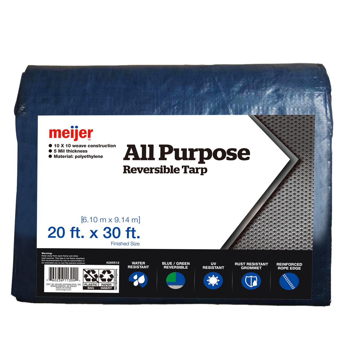 slide 1 of 4, Meijer All Purpose Reversible Tarp Blue/Green, 20' x 30', 20 ftx30 ft