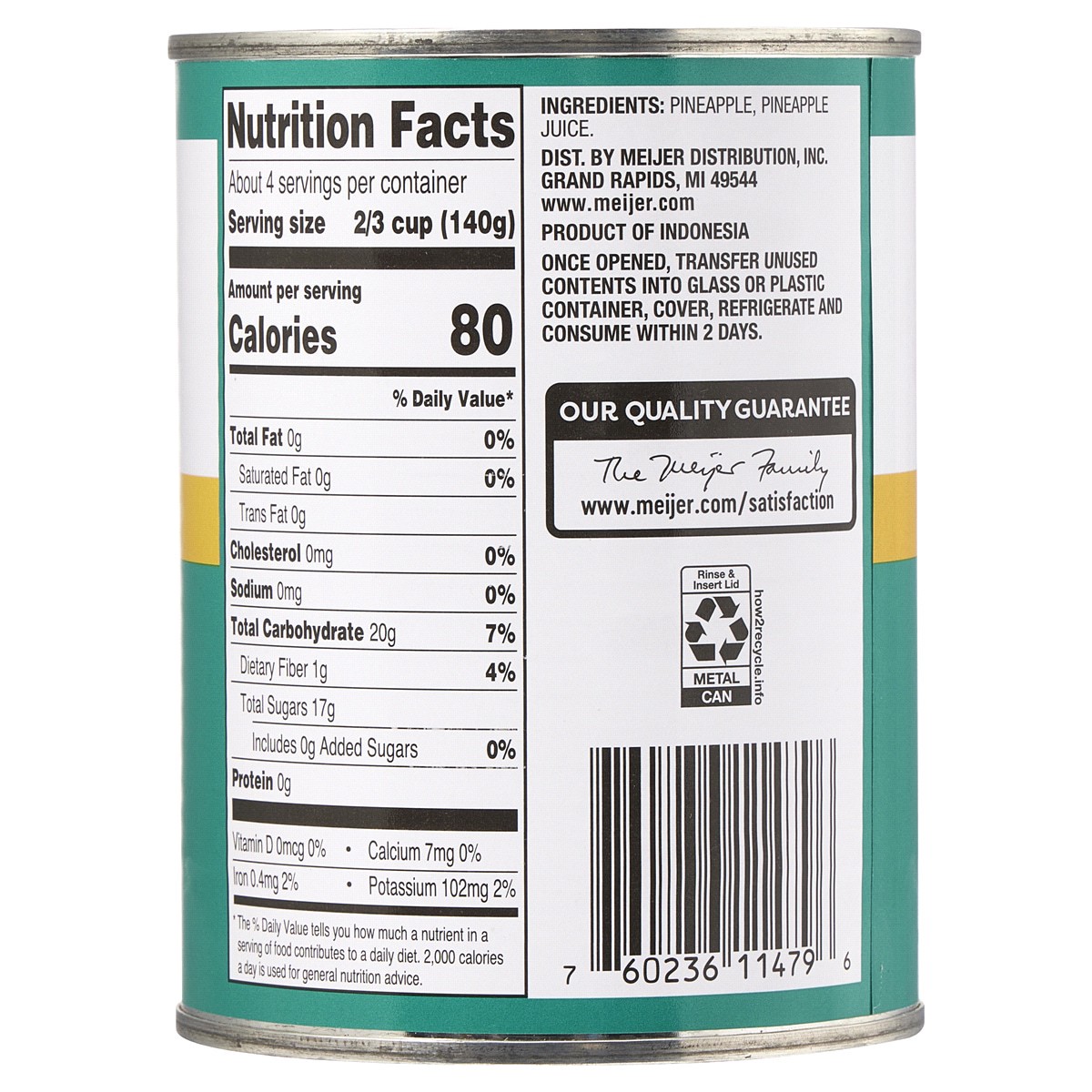 slide 2 of 2, Meijer Crushed Pineapple in 100% Juice, 20 oz, 20 oz