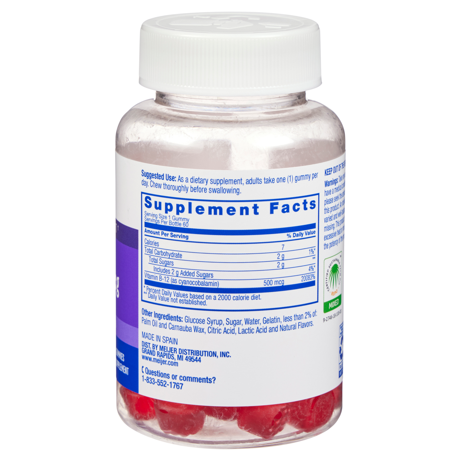 slide 3 of 3, MEIJER WELLNESS Meijer Vitamin B12 500 mcg Gummy, 60 ct