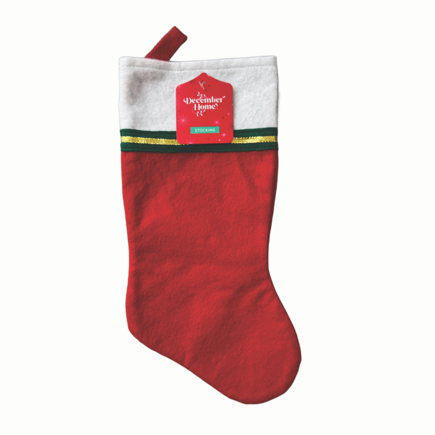 slide 2 of 2, December Home 13 Inch Non-Woven Red with White Cuff Stocking, 13 in