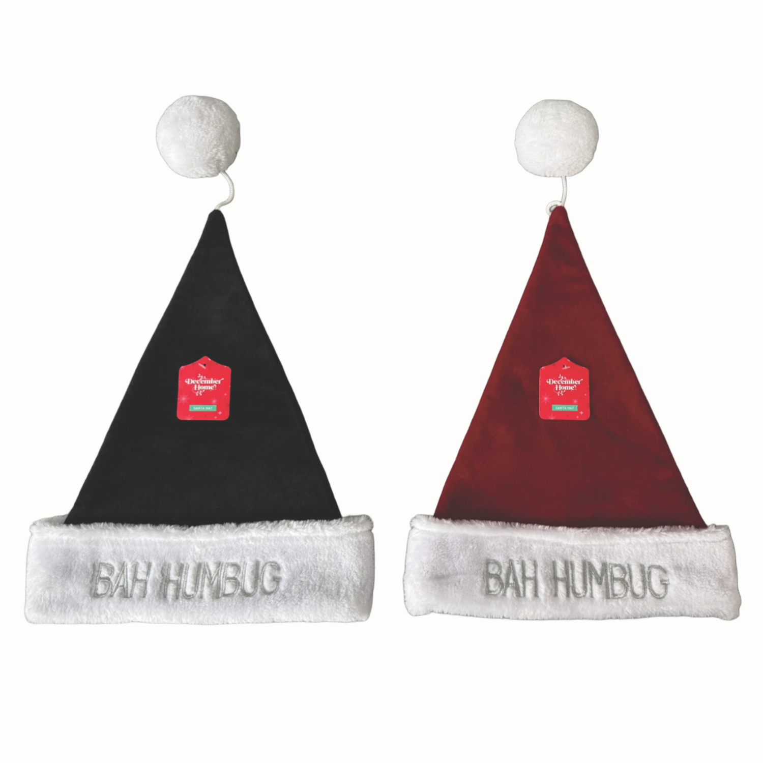 slide 4 of 4, December Home Santa Hat, Bah Humbug, Assortment Colors, 17 in