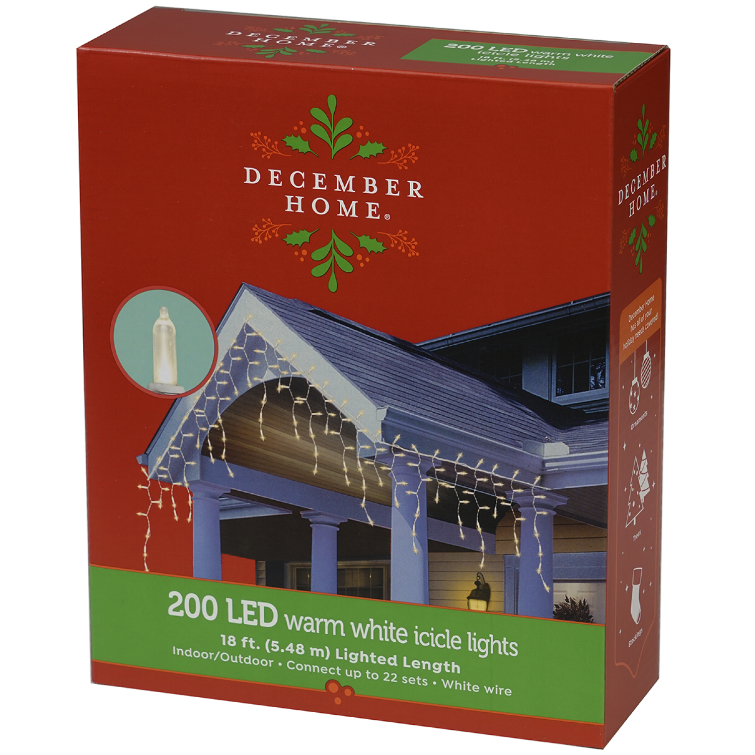 slide 2 of 2, December Home LED Incandescent Style Icicle Warm White, 200 ct