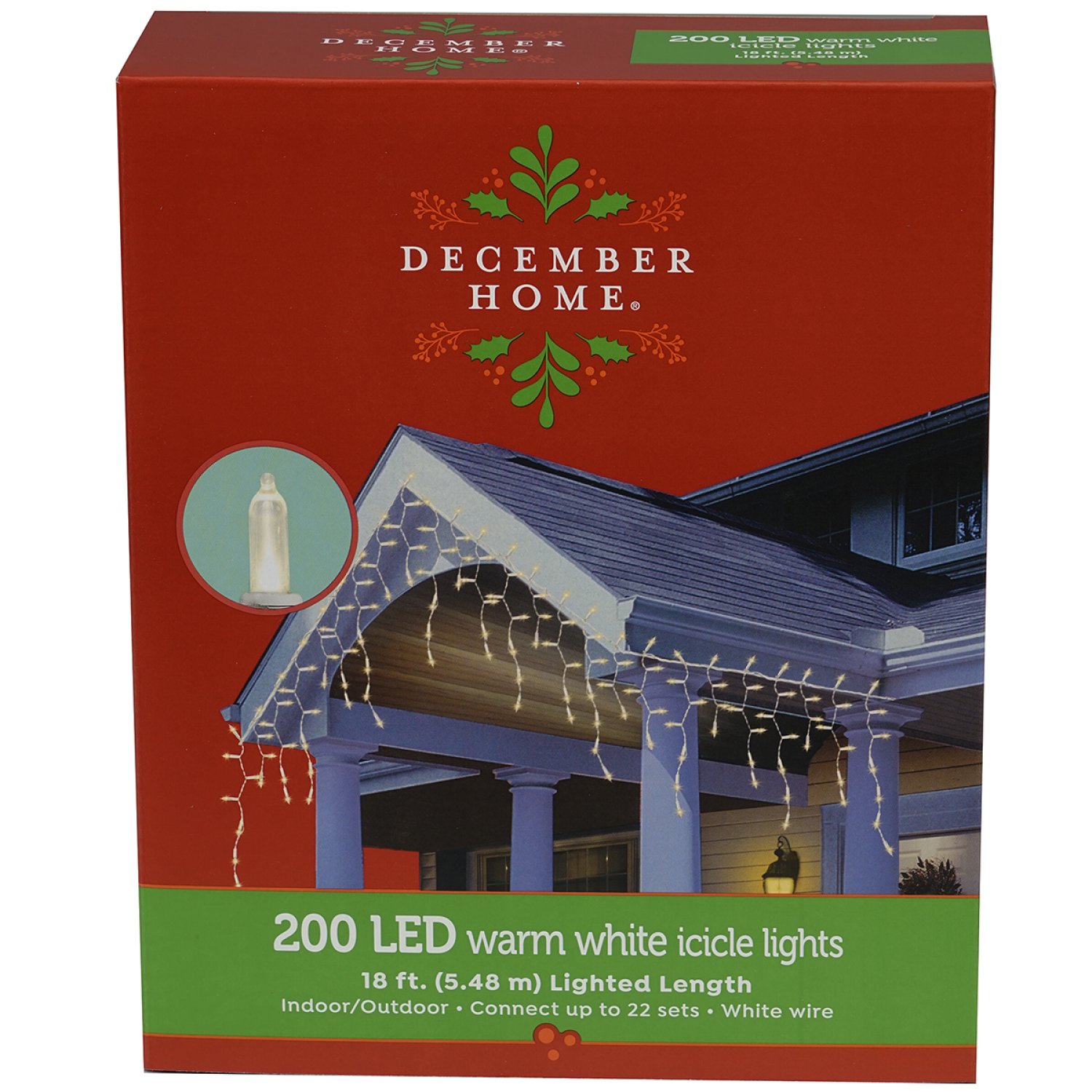 slide 1 of 2, December Home LED Incandescent Style Icicle Warm White, 200 ct