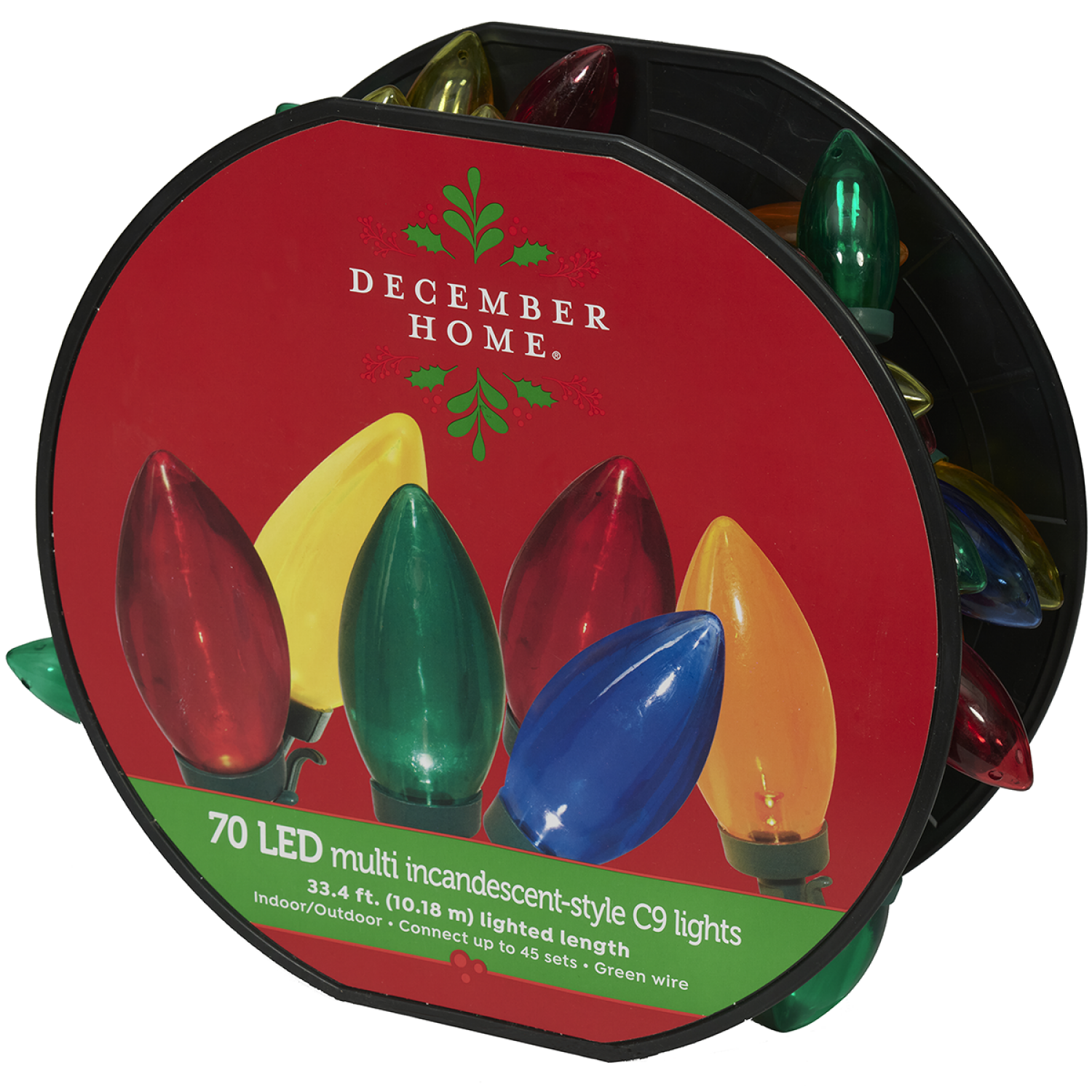 slide 2 of 2, December Home LED Incandescent Style Super Bright C9 Light Set, 70 ct