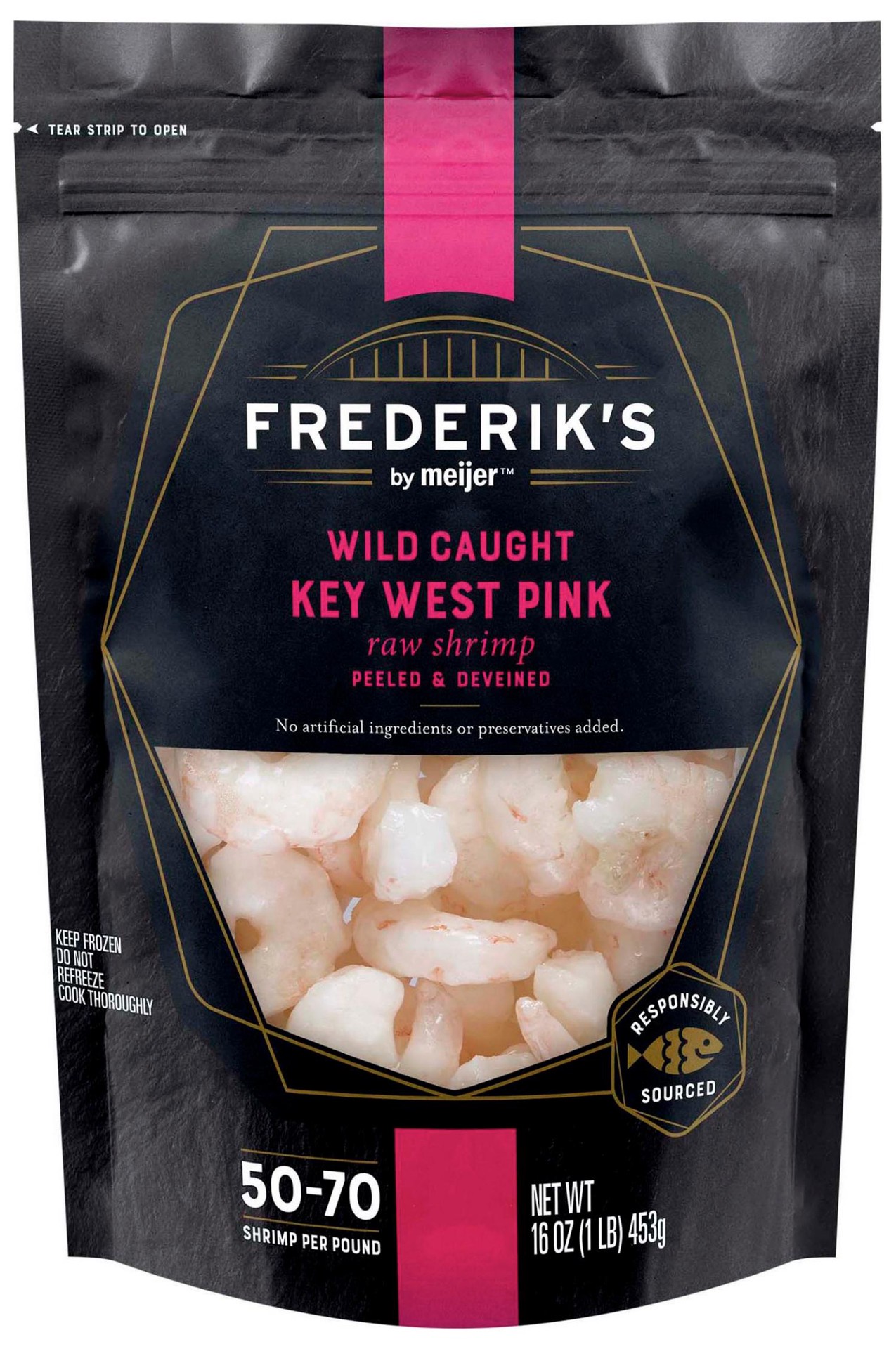 slide 1 of 3, FREDERIKS BY MEIJER Key West Pink Shrimp, Peeled & Deveined, 16 Oz, 50/70 Ct, 16 oz, 50/70 ct