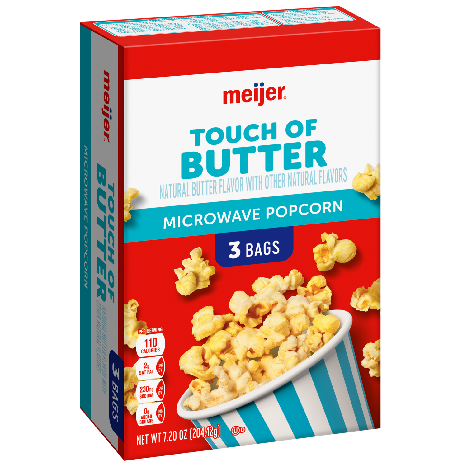 slide 2 of 5, Meijer Touch of Butter Microwave Popcorn, 3 Bags, 7.2 oz, 7.2 oz
