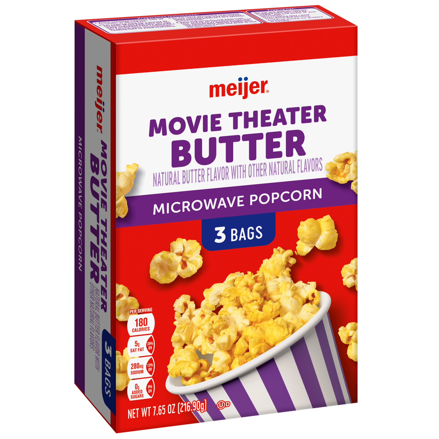 slide 4 of 5, Meijer Movie Theater Butter Microwave Popcorn, 3 Bags, 7.65 oz