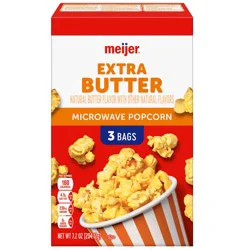 Meijer Extra Butter Microwave Popcorn, 3 Count, 7.2 Oz