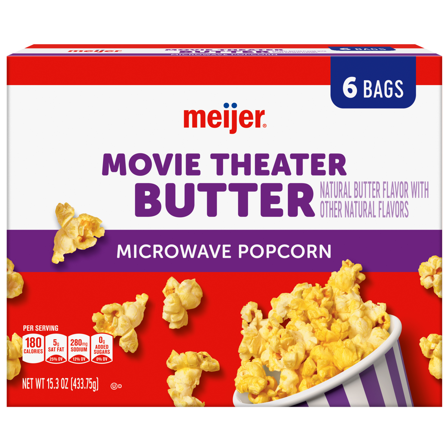 slide 1 of 5, Meijer Movie Theater Butter Microwave Popcorn, 6 ct; 15.3 oz