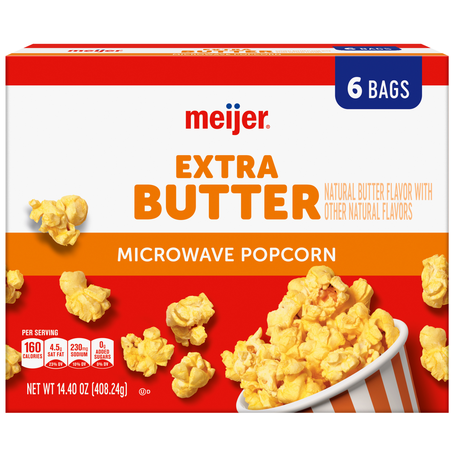 slide 1 of 5, Meijer Extra Butter Microwave Popcorn - 6 ct; 14.4 oz, 6 ct; 14.4 oz