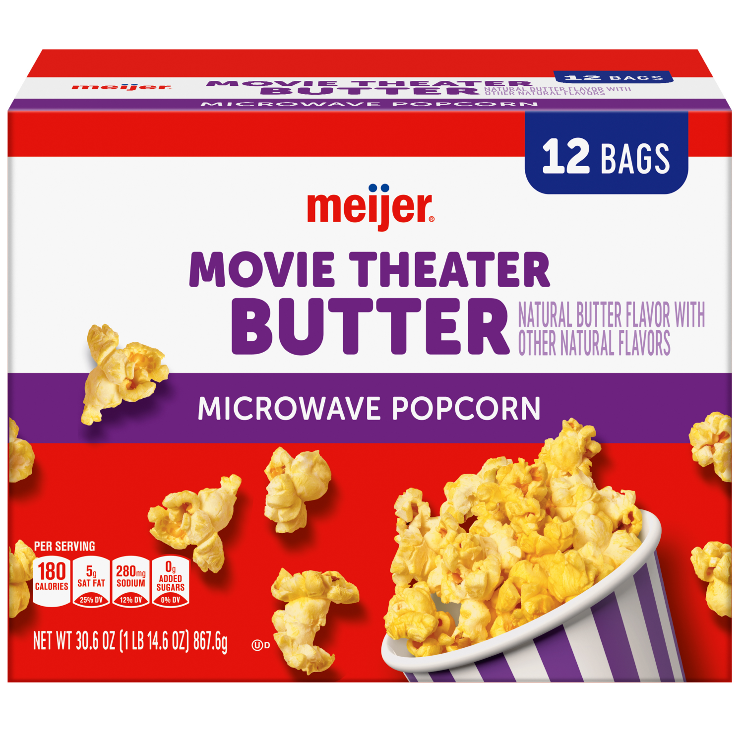 slide 1 of 5, Meijer Movie Theater Butter Microwave Popcorn, 12 ct; 30.6 oz