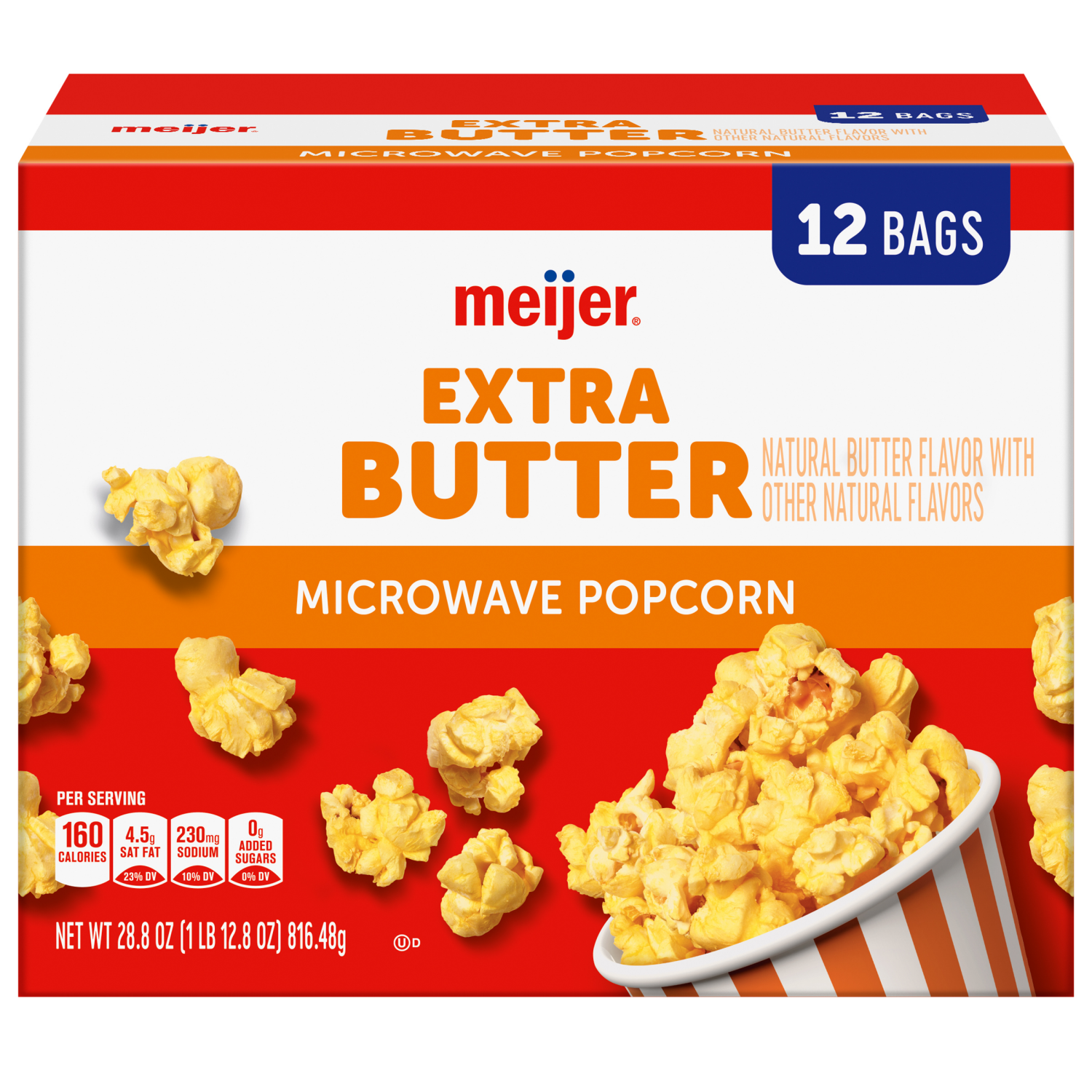 slide 1 of 5, Meijer Extra Butter Microwave Popcorn, 28.8 oz