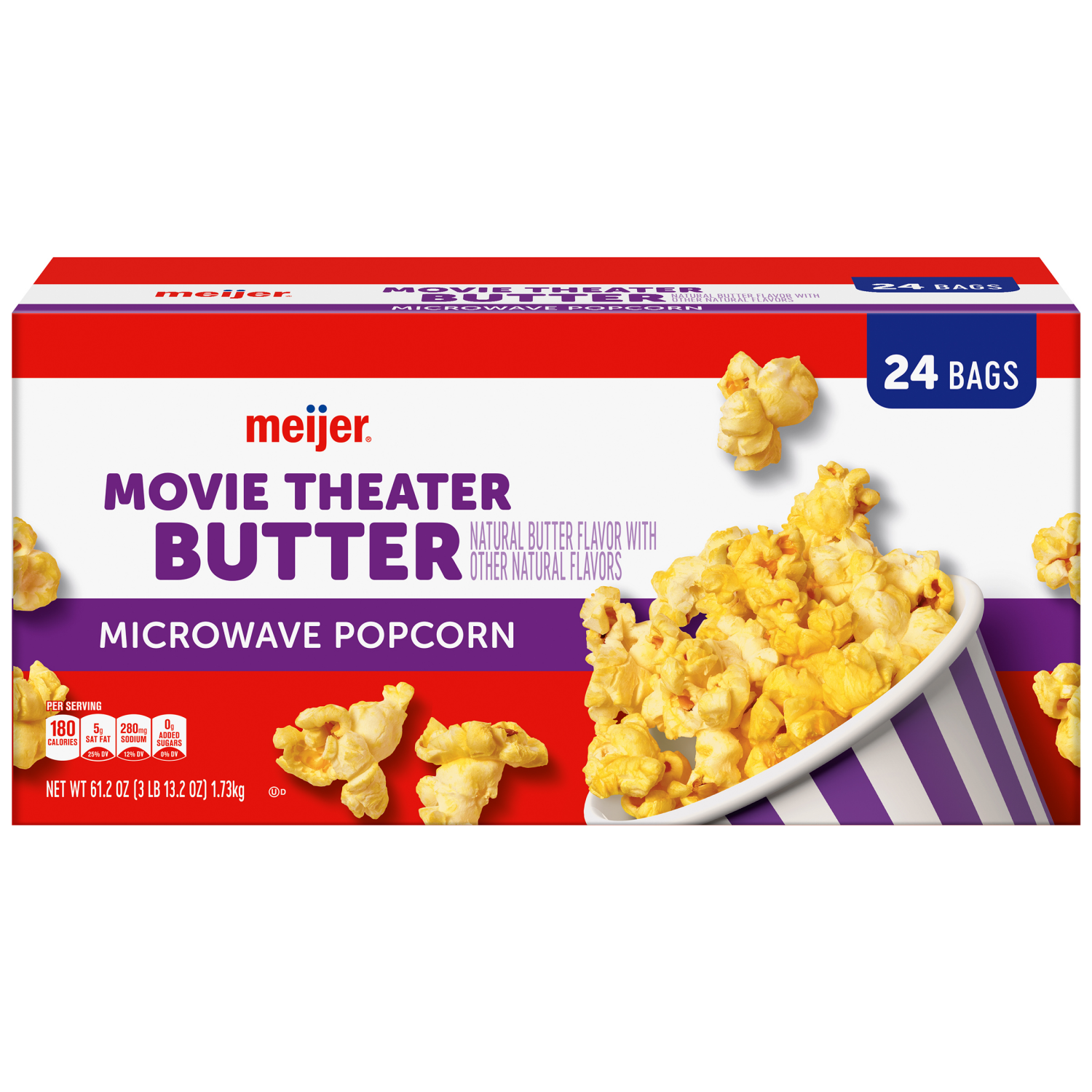 slide 1 of 5, Meijer Movie Theater Butter Microwave Popcorn., 24 ct, 61.2 oz