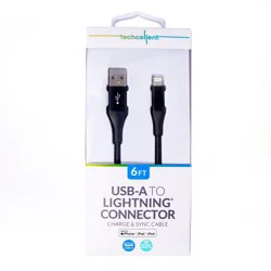 Pvc Usb-A To Lightning Charging Cable, 6 Ft, Black