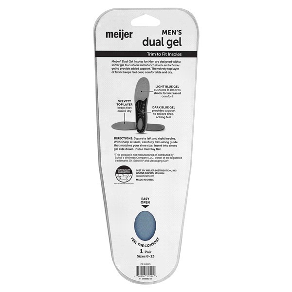 slide 2 of 5, Meijer Dual Gel Insoles Men's, 1 pair, 1 CT      