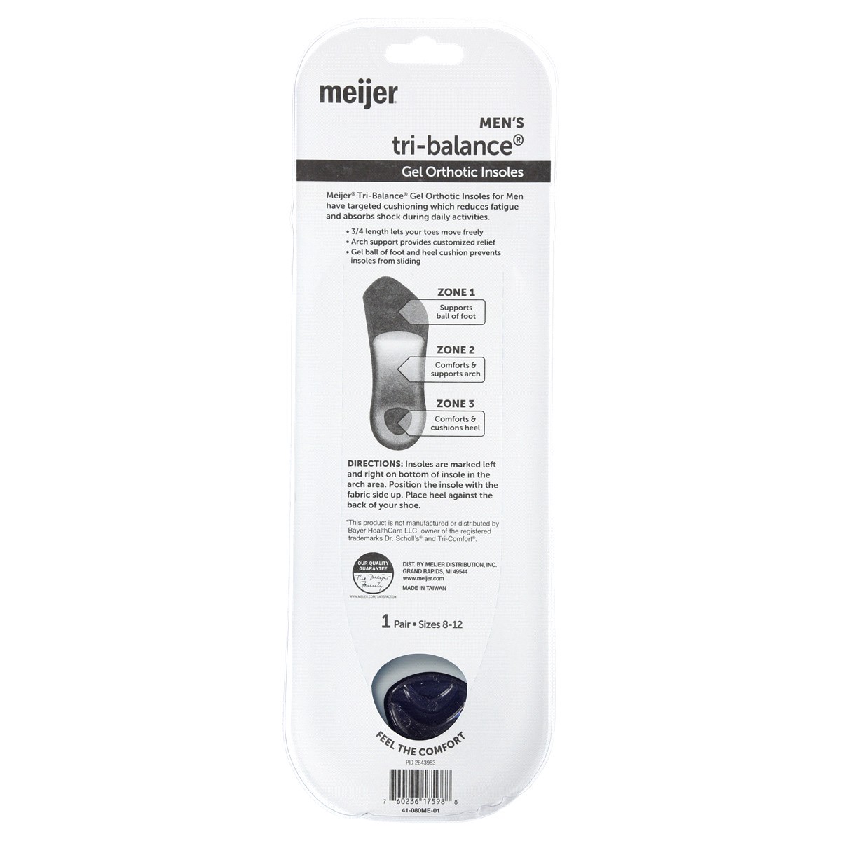 slide 2 of 2, Meijer Tri Balance Gel Advanced Orthotic Insoles Men's, 1 pair, 1 ct
