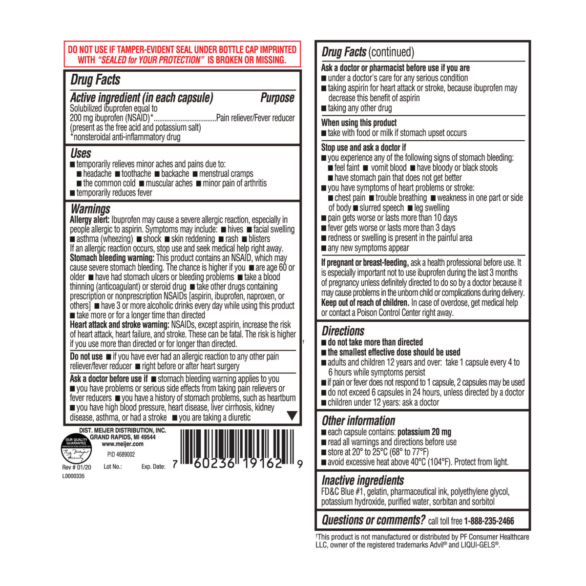 slide 2 of 2, Meijer Ibuprofen Liquid Softgel Capsules, 160 ct; 200 mg