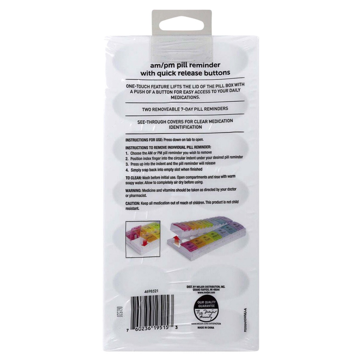 slide 2 of 2, Meijer 7 Day With AM & PM Pill Reminder Flip Top Rainbow, 1 ct