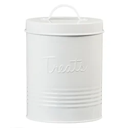 Metal Pet Treat Canister, Retro White Or Gray