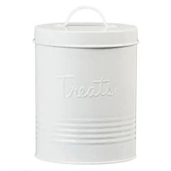Metal Pet Treat Canister, Retro White Or Gray