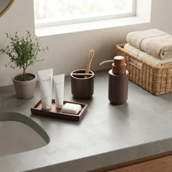 Room & Retreat Kai 3-Piece Bathroom Accessory Set, Chocolate With Wood Accents