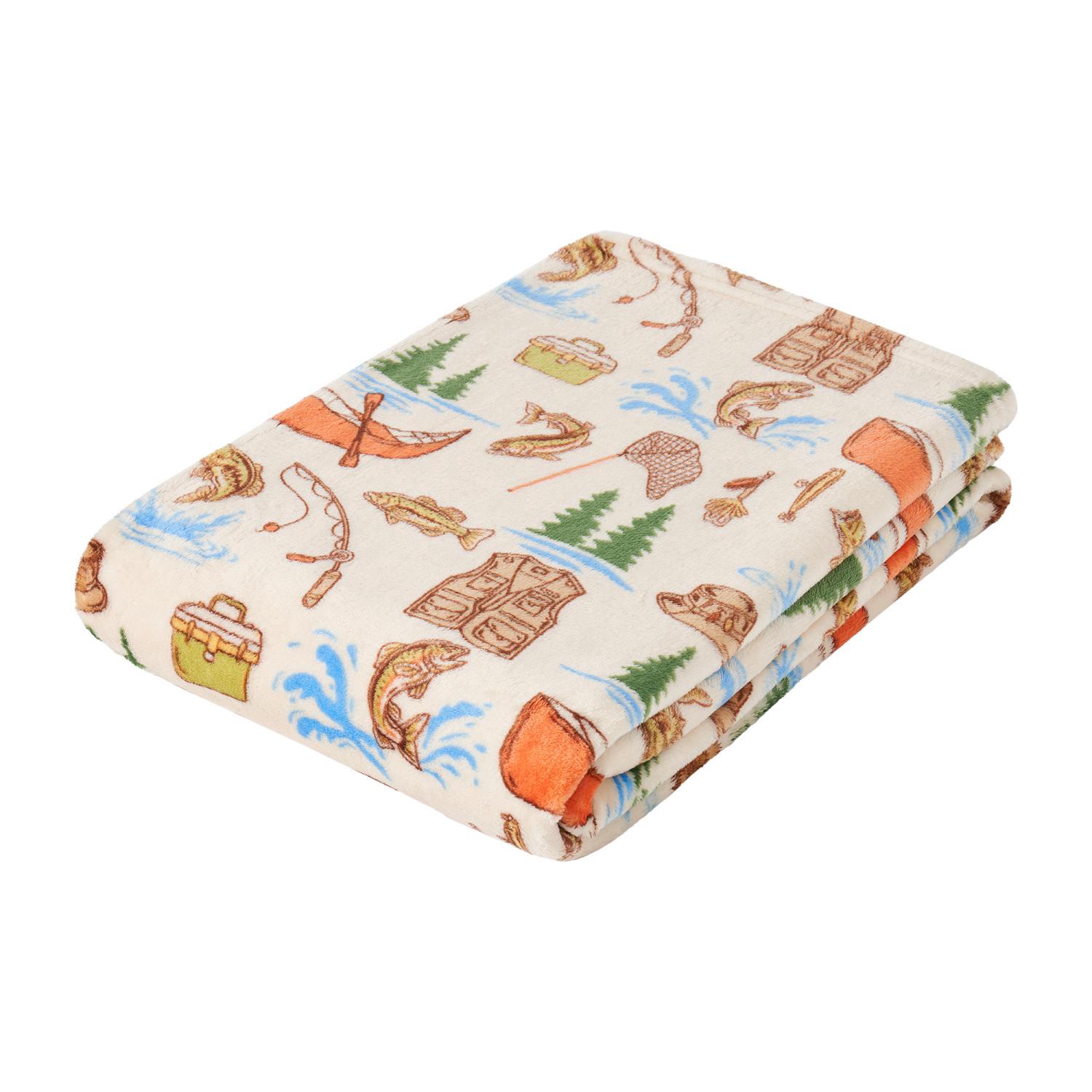 slide 1 of 5, Havenstay Printed Plush Throw Fishing Trip, 50 In X 70 In, 50 inx70 in