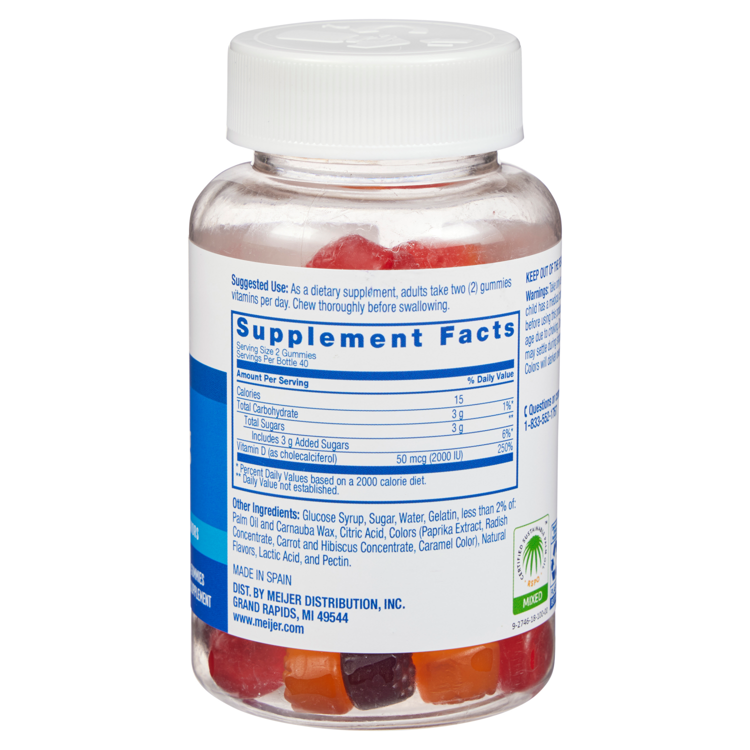 slide 3 of 3, MEIJER WELLNESS Meijer Vitamin D 50mcg Gummy Dietary supplement, 80 ct