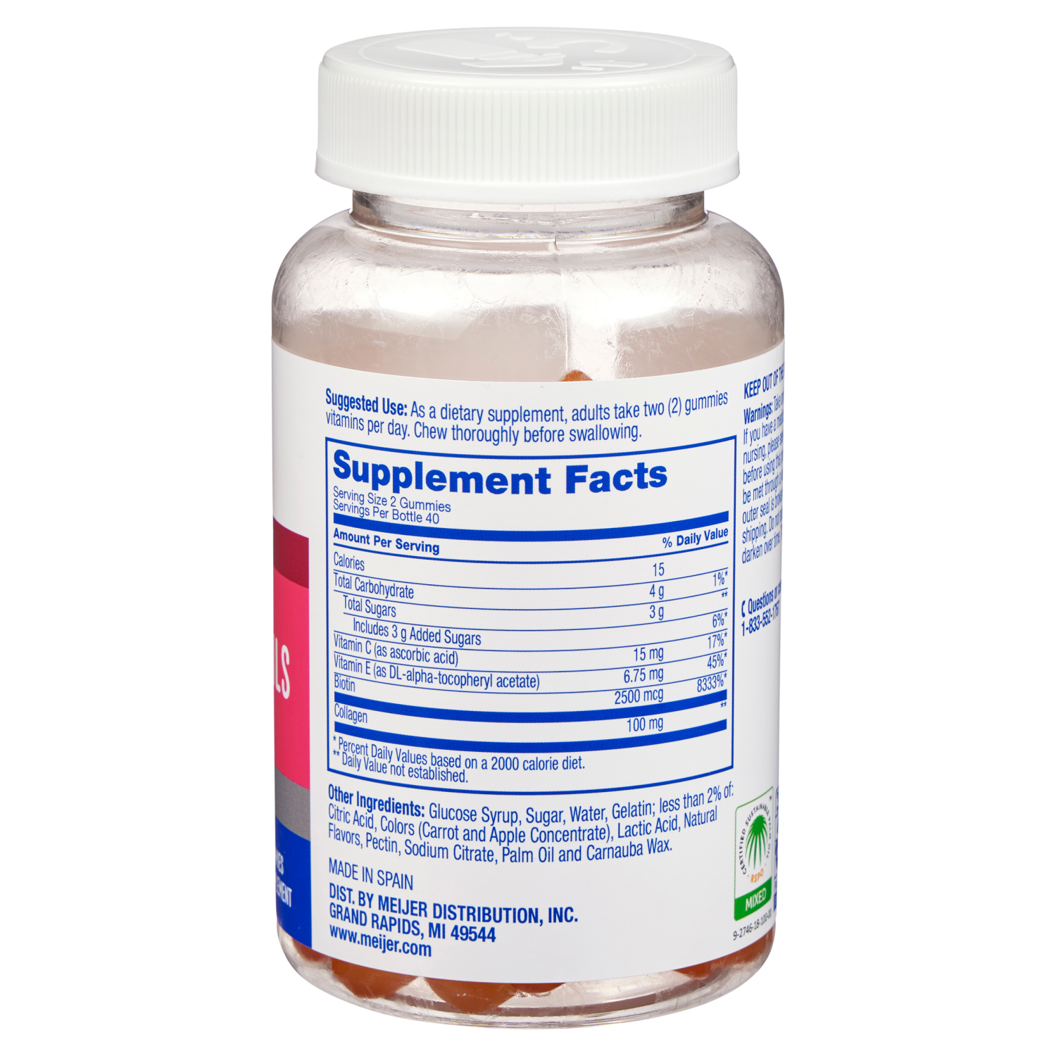 slide 3 of 3, Meijer Gummy Hair, Skin & Nails + Collagen Supplement, 80 ct