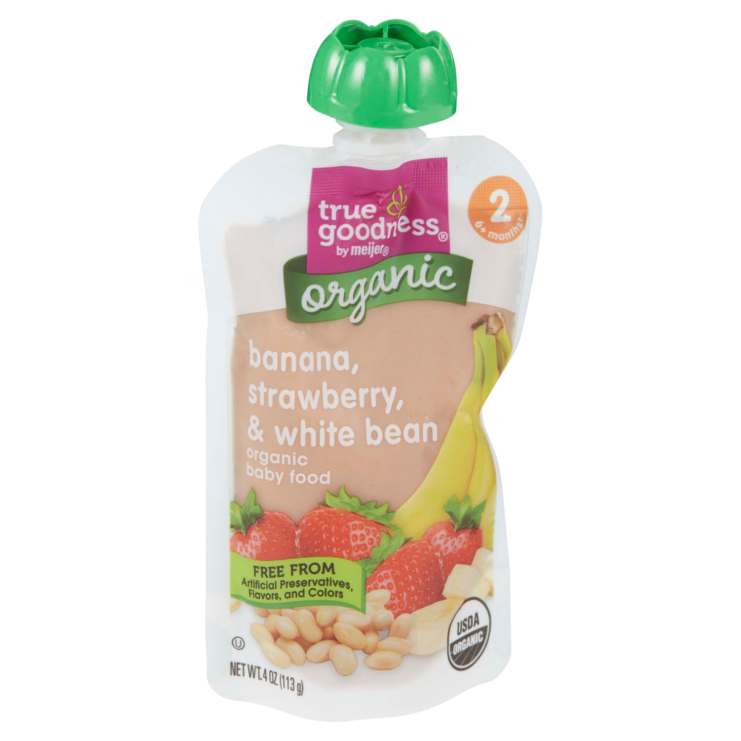 slide 6 of 8, TRUE GOODNESS TG ORG BANANA STRWB WHT BEAN POUCH 4OZ, 4 oz