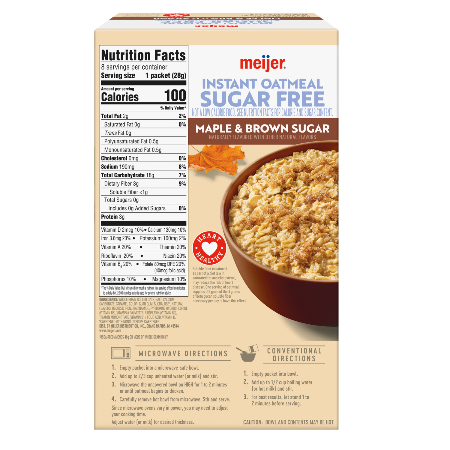 slide 2 of 8, Meijer Sugar Free Maple Brown Sugar Instant Oatmeal, 8 Count, 8 ct
