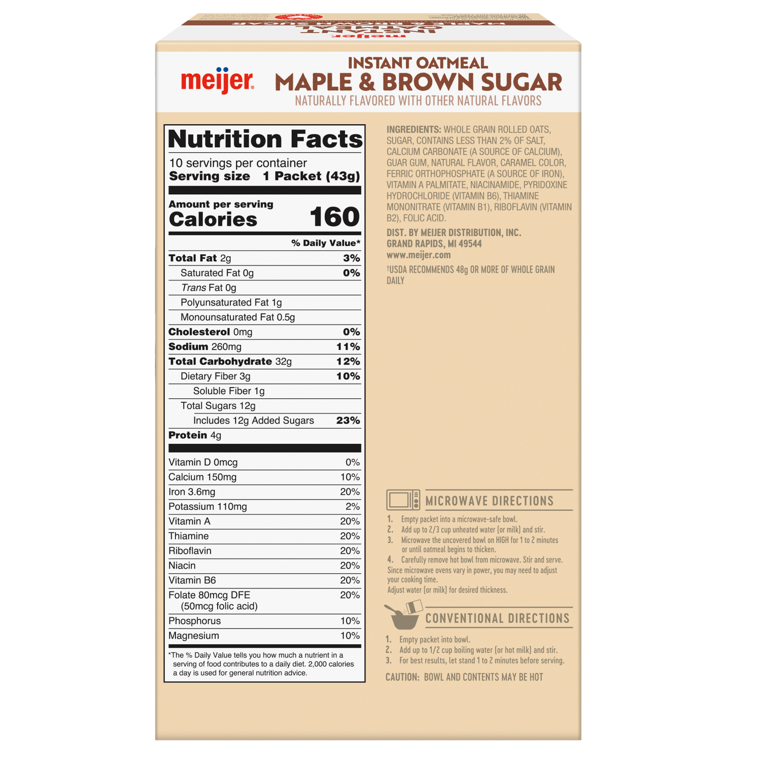 slide 2 of 8, Meijer Maple & Brown Sugar Instant Oatmeal, 10 ct