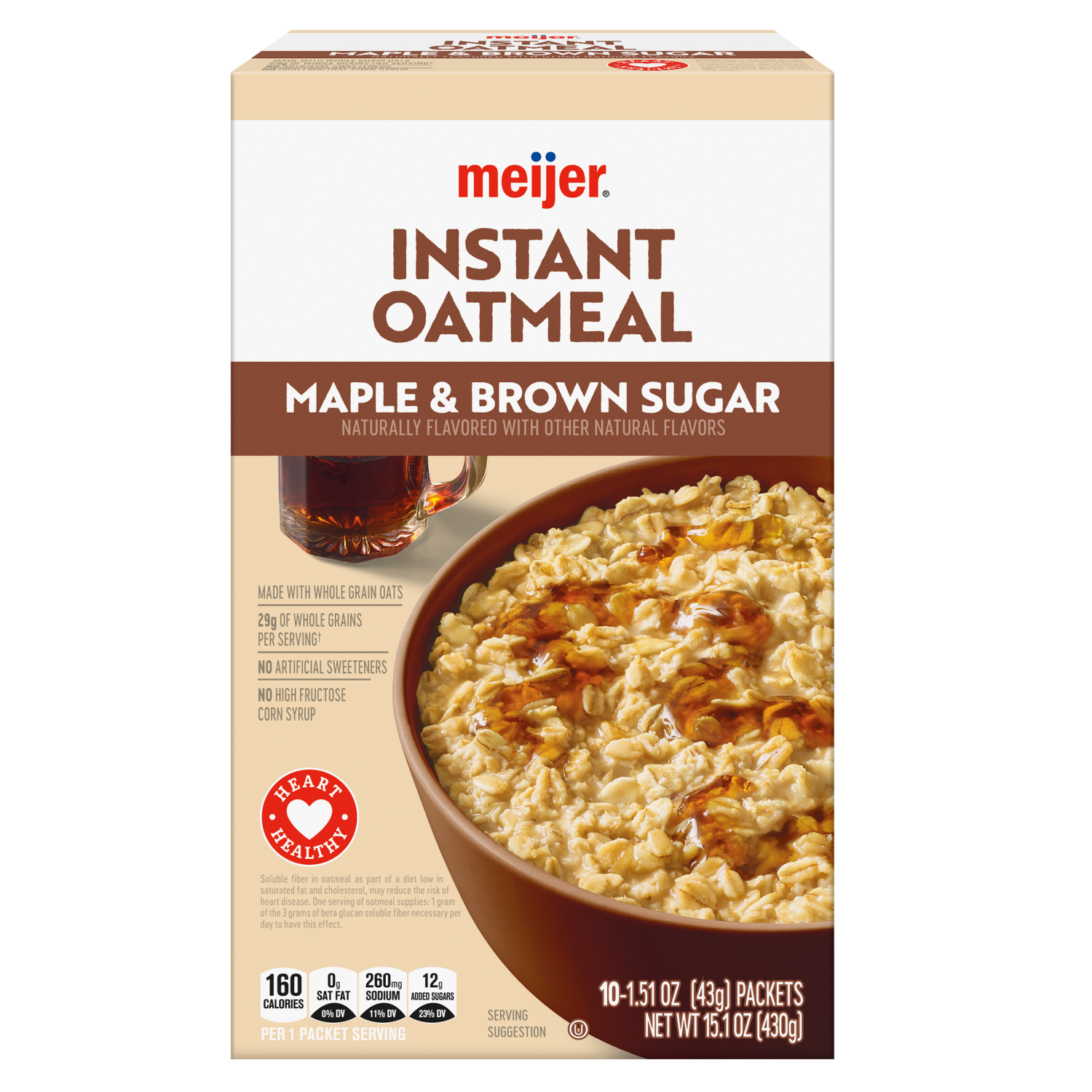 slide 1 of 8, Meijer Maple & Brown Sugar Instant Oatmeal, 10 ct