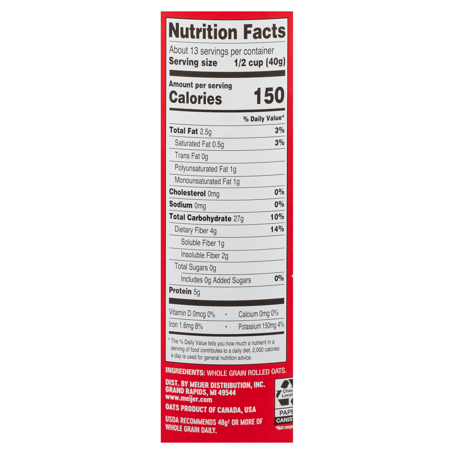 slide 3 of 3, Meijer Quick Oats, 18 oz