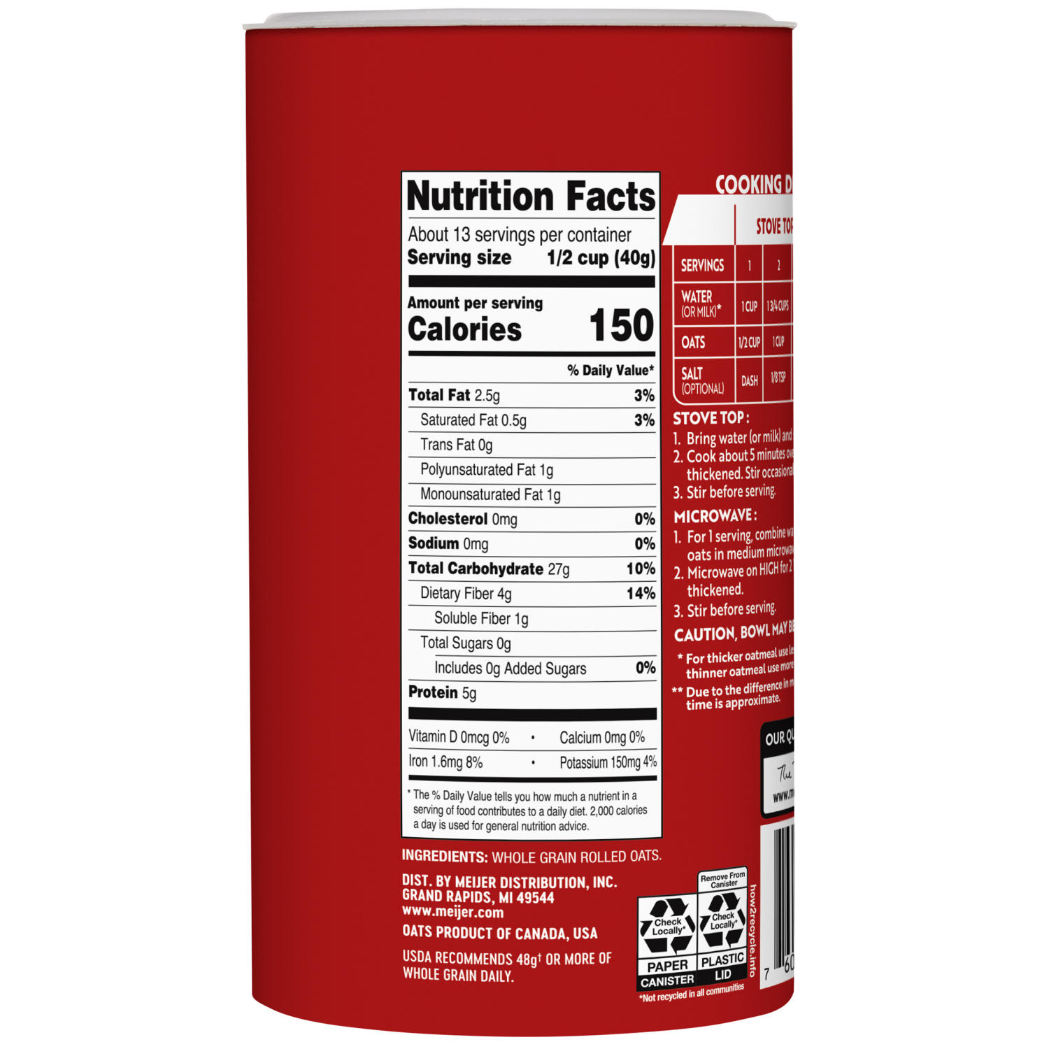 slide 2 of 3, Meijer Old Fashioned Oats, 18 oz