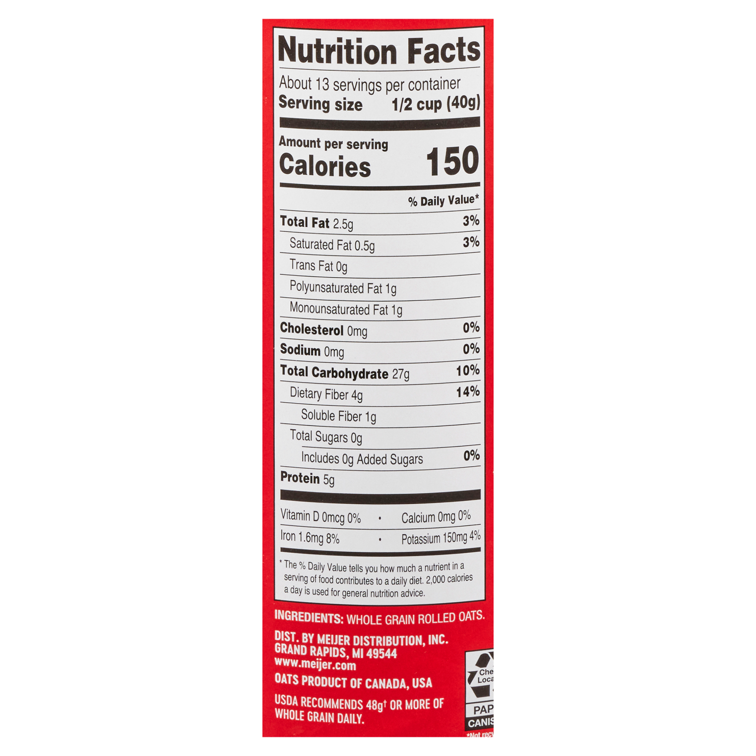 slide 3 of 3, Meijer Old Fashioned Oats, 18 oz