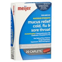 slide 19 of 29, Meijer Mucus Relief Cold, Flu & Sore Throat, 20 Caplets, 20 ct