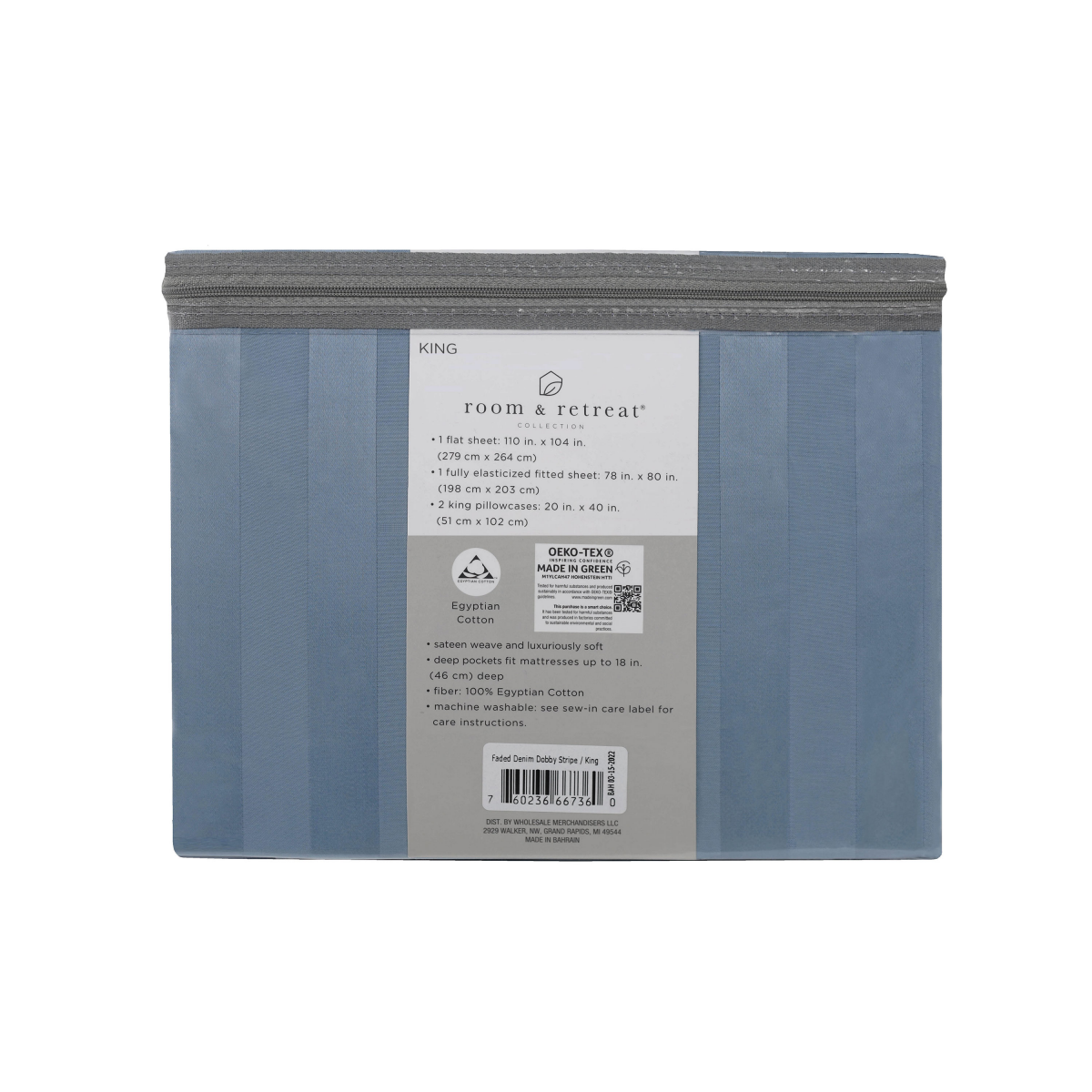 slide 2 of 2, Room & Retreat 500-Thread-Count Egyptian Cotton Damask Sheet Set Faded Denim King, king size