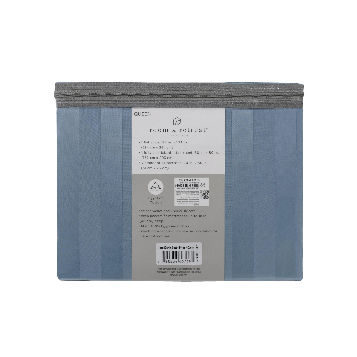 slide 2 of 2, Room & Retreat 500-Thread-Count Egyptian Cotton Damask Sheet Set Faded Denim Queen, queen size