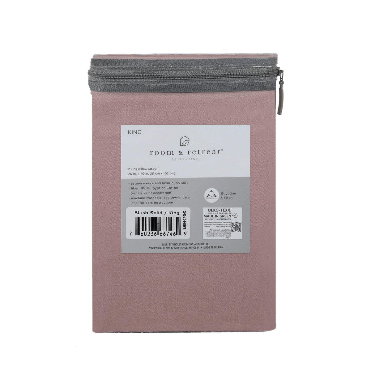 slide 2 of 2, Room & Retreat 500-Thread-Count Egyptian Cotton Solid Pillowcase Blush King, king pc