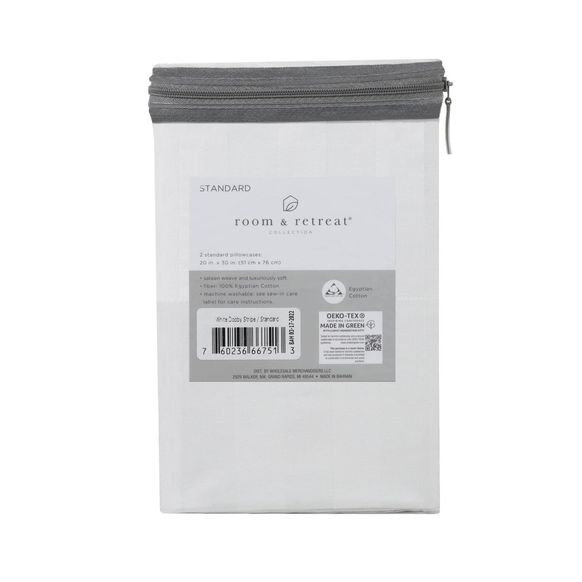 slide 2 of 2, Room & Retreat 500-Thread-Count Egyptian Cotton Damask Pillowcase White Standard, std pwcs