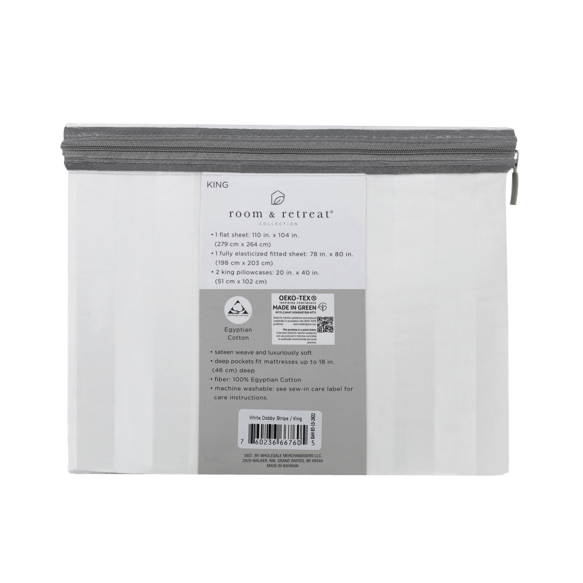 slide 2 of 2, Room & Retreat 500-Thread-Count Egyptian Cotton Damask Sheet Set White King, King Size