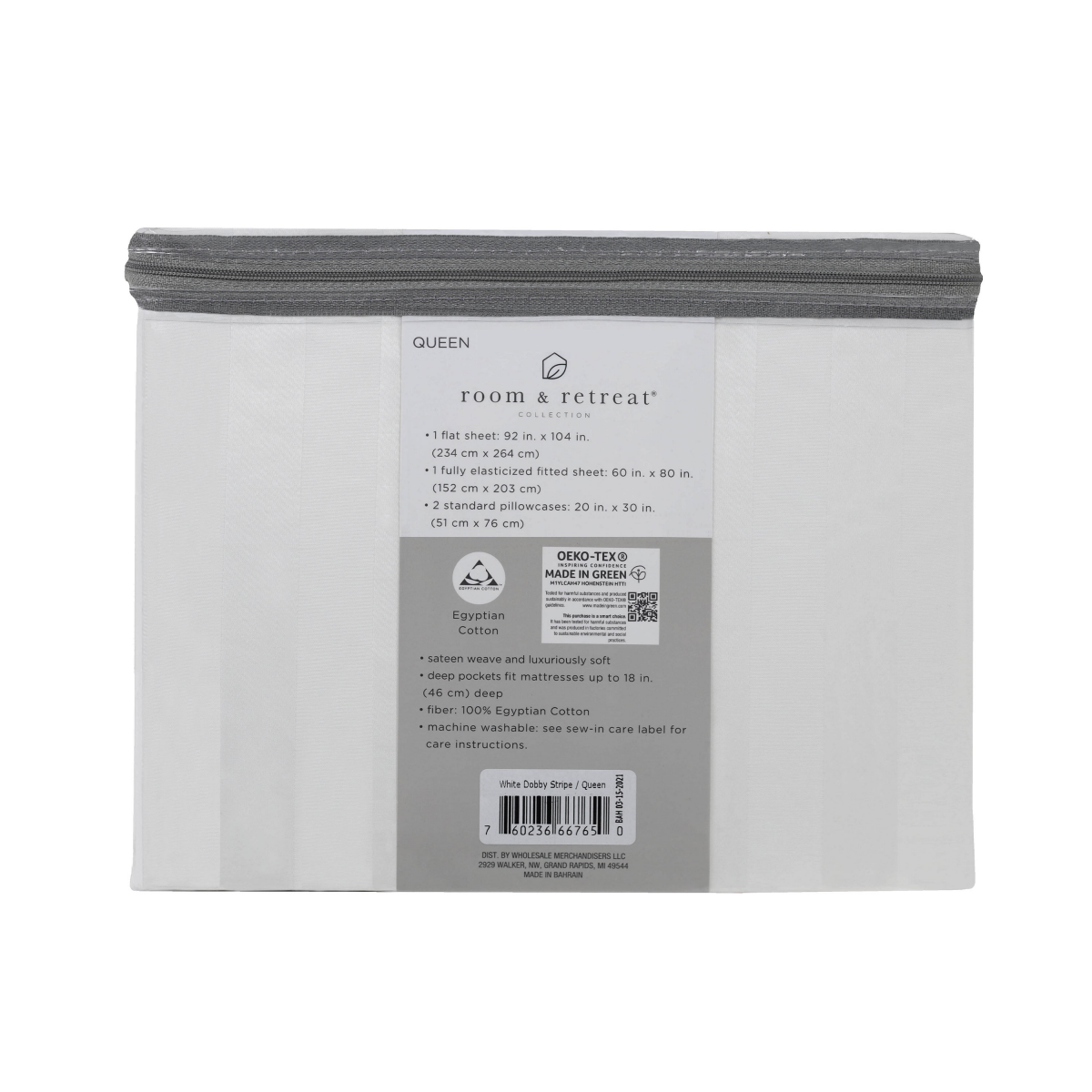 slide 2 of 2, Room & Retreat 500-Thread-Count Egyptian Cotton Damask Sheet Set White Queen, Queen Size