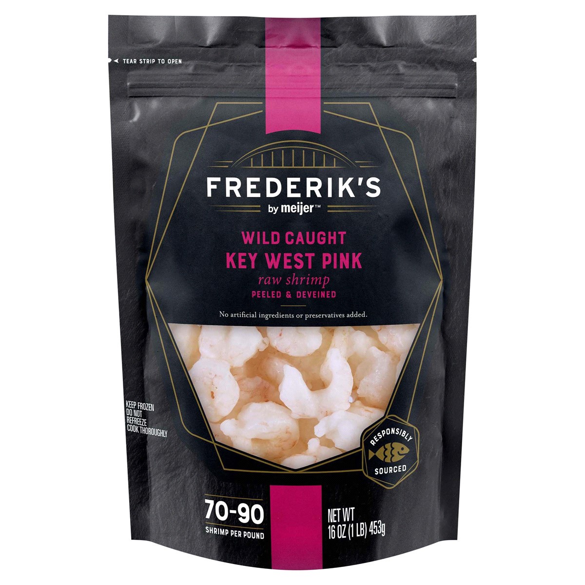 slide 1 of 5, FREDERIKS BY MEIJER Frederik's by Meijer 70/90 Wild Caught Key West Pink Raw Shrimp, 16 oz