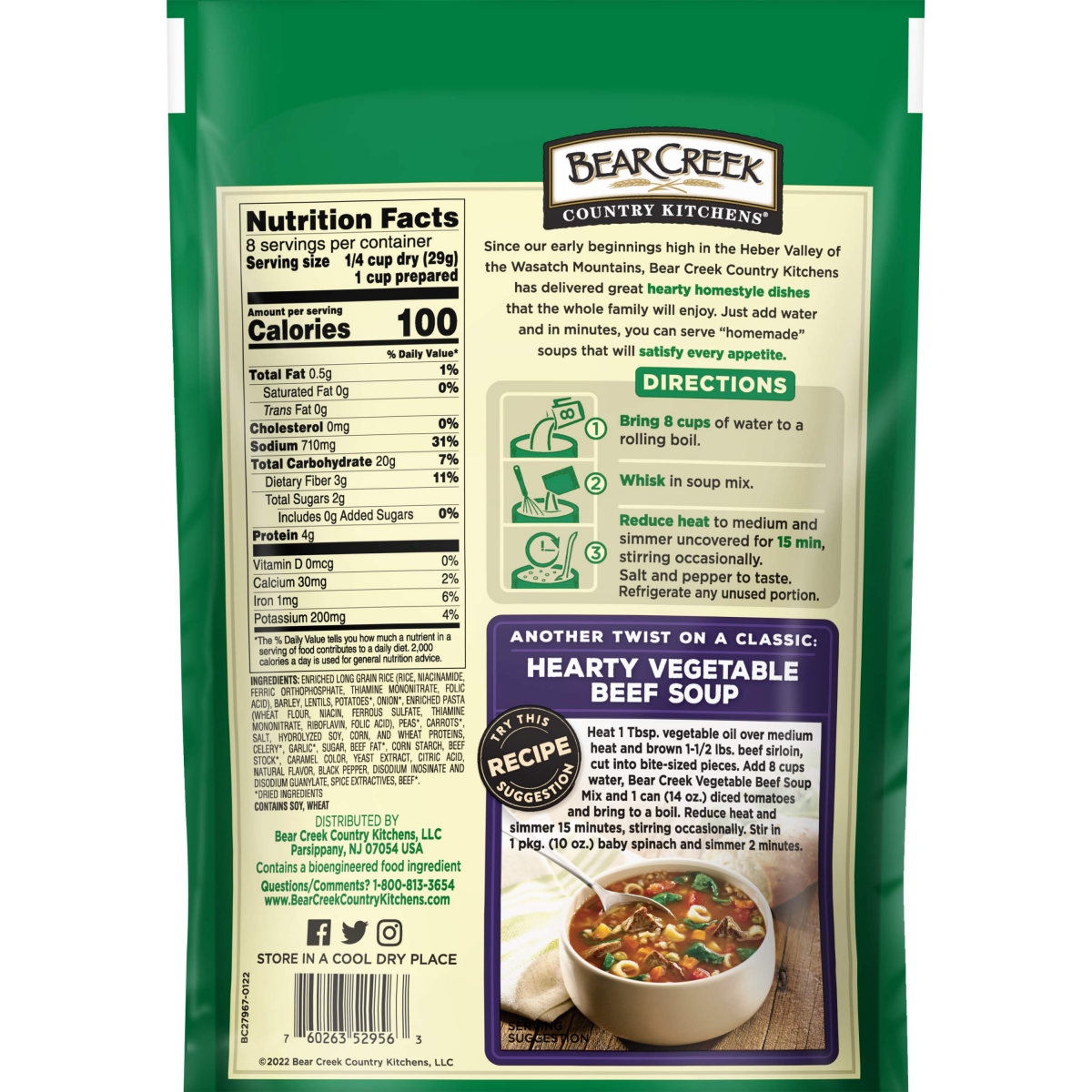 slide 2 of 2, Bear Creek Country Kitchens Vegetable Beef Soup Mix Family Size, 8.1 oz