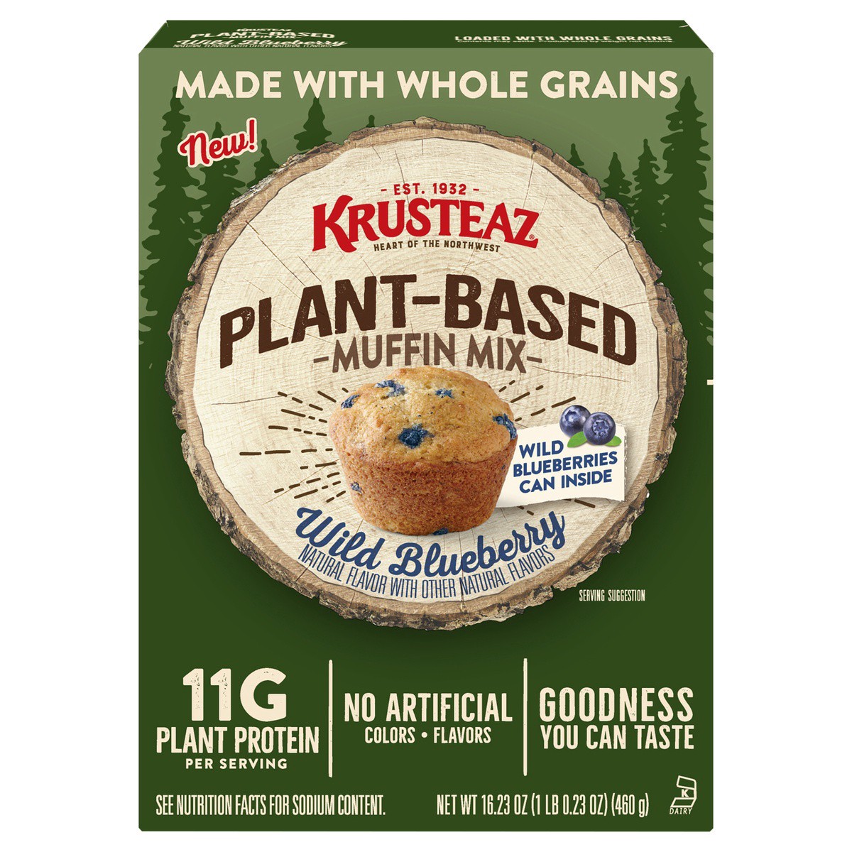 slide 1 of 8, Krusteaz Plant Based Wild Blueberry Muffin Mix, 16.23 oz