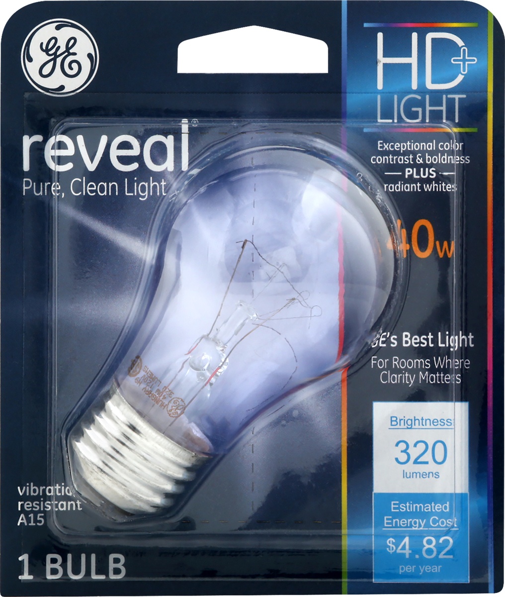 slide 4 of 7, GE Reveal HD+ Light Radiant White 40 Watts Light Bulb 1 ea, 1 ea