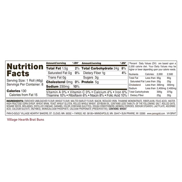 slide 4 of 5, Village Hearth Milwaukee Wheat Brat Buns 8 ea, 8 ct