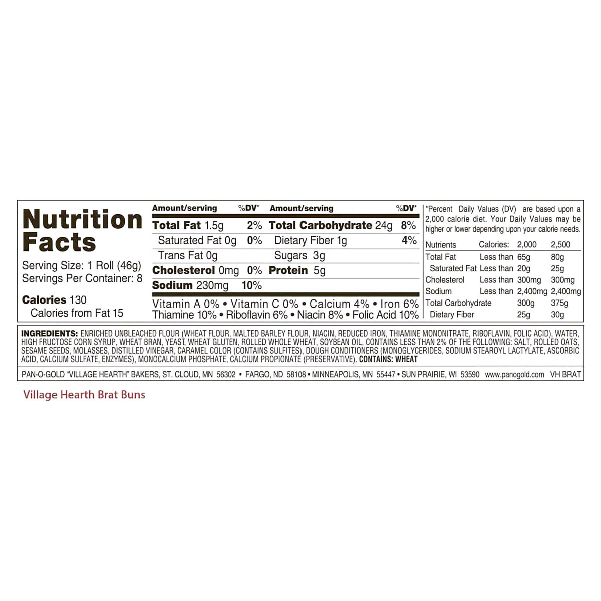 slide 2 of 5, Village Hearth Milwaukee Wheat Brat Buns 8 ea, 8 ct